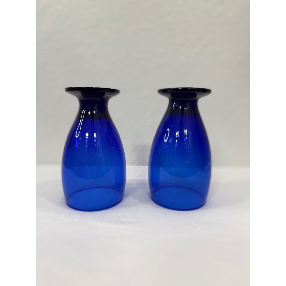 Cobalt Blue Footed Glasses Set Of 2 Vintage Drinking Goblets Barware - Picture 5 of 6